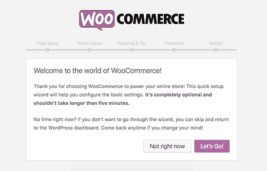 Assistente de configuração WooCommerce etapa 1 