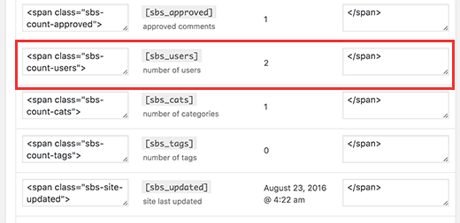 Configurações do shortcode dos usuários 