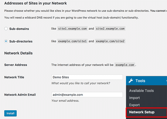 Configuração de rede multisite WordPress 