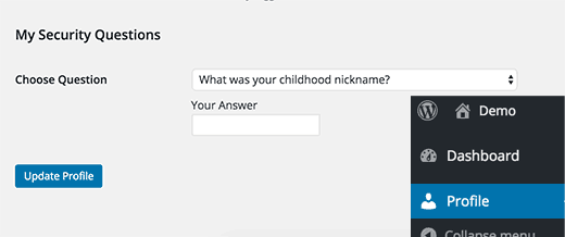Os usuários podem selecionar uma pergunta e adicionar uma resposta na página de edição do perfil 