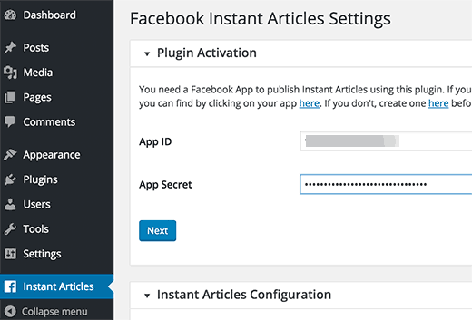 configurações do plugin 