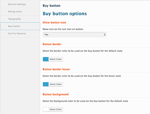 Configurações do botão de compra 