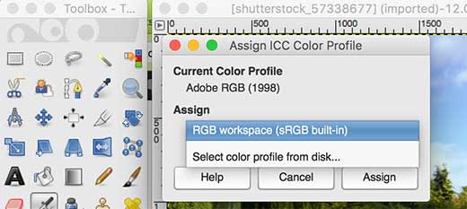 Atribuir perfil de cor no GIMP 