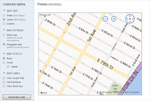 Gerar Código de Incorporação do Mapa Bing 