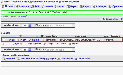 Navegando na tabela de usuários no WordPress DB 