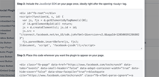 Código de plugin da página do Facebook 