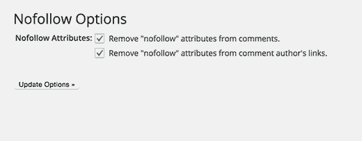 Nofollow configurações do plugin 