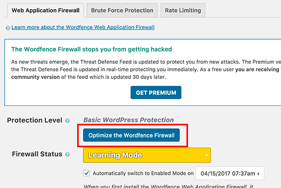 Otimize o firewall do Wordfence 