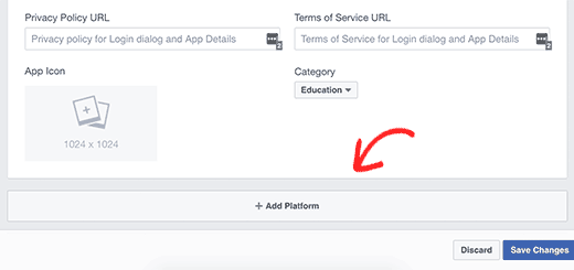 Adicione plataforma ao seu aplicativo do Facebook 