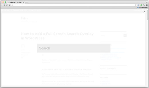 Sobreposição de pesquisa em tela cheia em um site do WordPress 