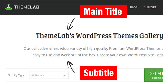 Uma página do WordPress com um título e subtítulo 