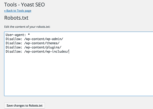 Editando o arquivo robots.txt usando ferramenta de editor de arquivos no Yoast SEO 