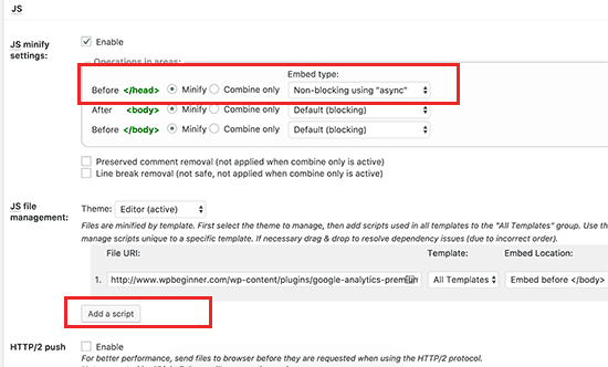 Adicione scripts para minify 