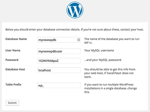 Criando o passo do arquivo de configuração durante a instalação do WordPress 