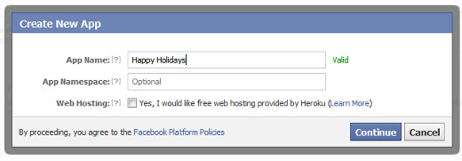 Dê um nome para o seu aplicativo do Facebook 