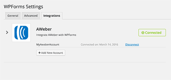 AWeber conectado ao WPForms 