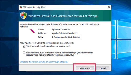 Permitir acesso de firewall ao Apache e MySQL 