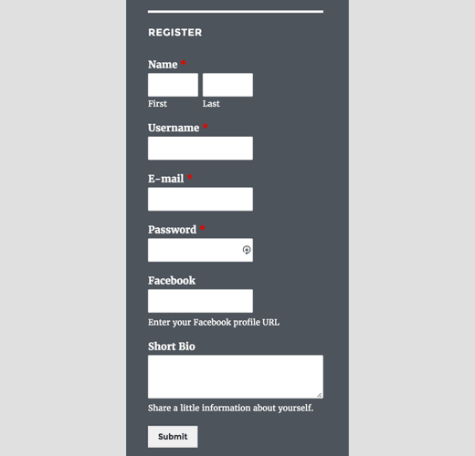 Formulário de registro personalizado na barra lateral 
