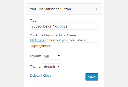 Widget do botão de inscrição do YouTube 