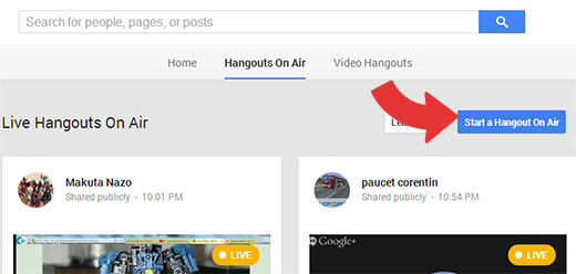 Iniciando um hangout no ar do Google+ no ar 