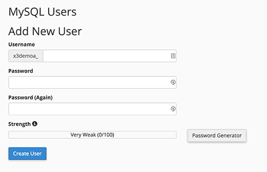 Adicionando um novo usuário MySQL 