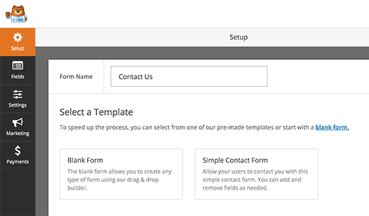 Configurando novo formulário de contato 