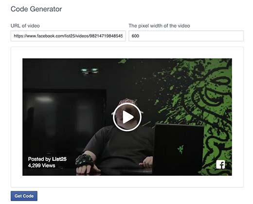 Facebook video embed code generator 