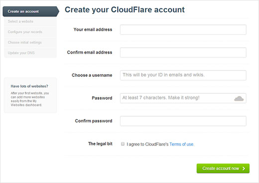 Formulário de Inscrição CloudFlare 