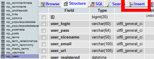 tabela phpMyAdmin wp_users 