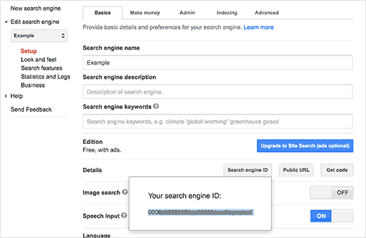 Copie o ID do seu motor de busca personalizado do Google 