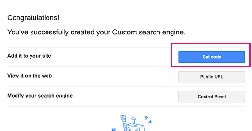Obter código para o seu mecanismo de pesquisa personalizado do Google 