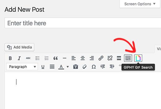 Botão Giphy no editor de postagens do WordPress 
