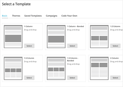 Escolhendo o modelo de campanha de newsletter do MailChimp RSS 