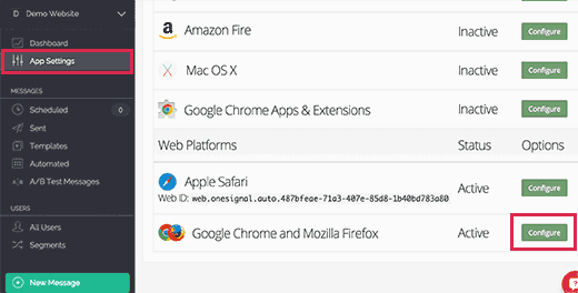 Configure notificações de envio na web para o Chrome e o Firefox 