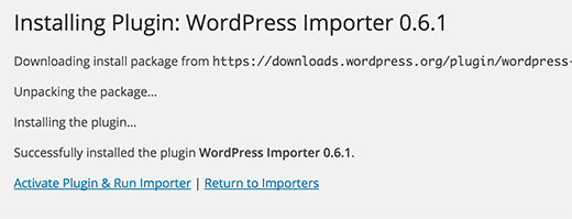 Execute o complemento do importador WordPress 