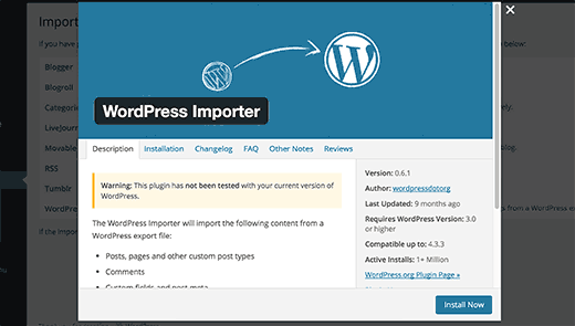 Instalando o importador do WordPress 