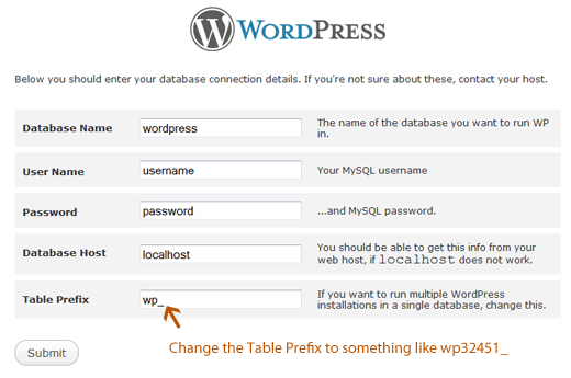 Configuração de instalação do WordPress 