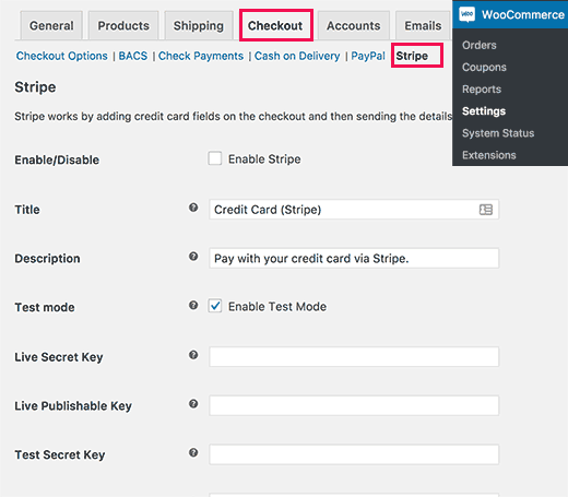 Configurando Stripe no WooCommerce 