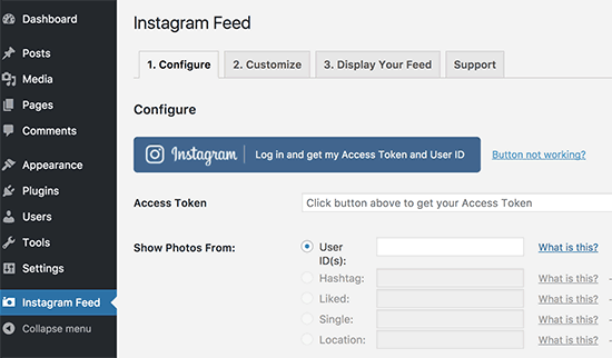 Obter acesso token e ID de usuário do Instagram 
