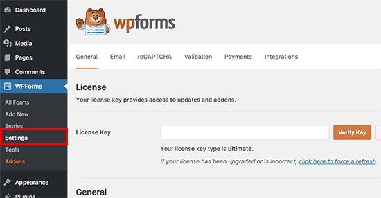Chave de licença WPForms 