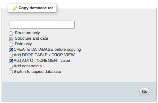 phpMyAdmin Copy Database Para 