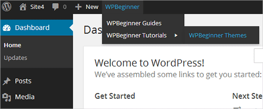 Adicionando um menu ou grupo de links personalizados na barra de ferramentas do WordPress 