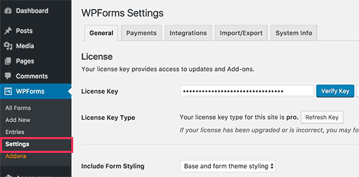 Chave de licença WPForms 