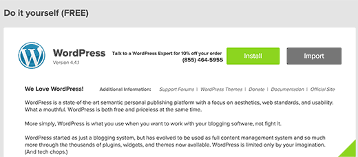 Comece a instalação do WordPress usando o MOJO Marketplace 