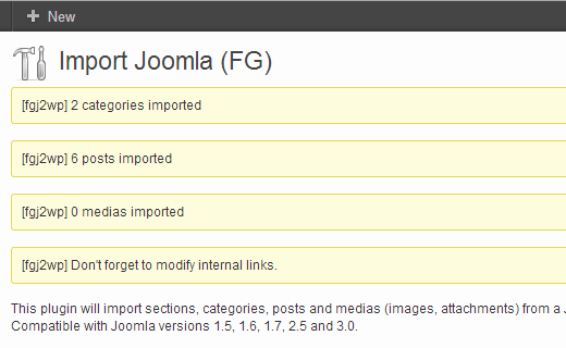 Conteúdo importado com sucesso do Joomla para o WordPress 