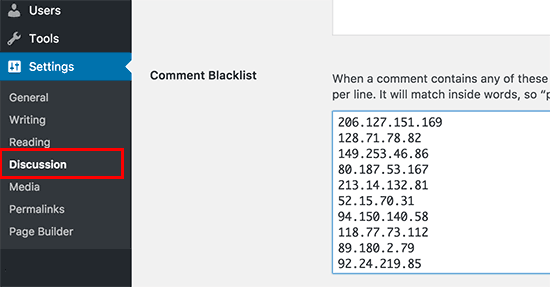 Endereços IP da lista negra nos comentários do WordPress 