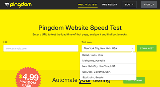 Ferramenta de velocidade do site Pingdom 