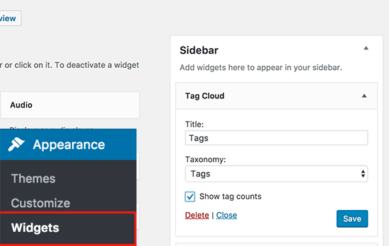 Widget padrão da nuvem de tags no WordPress 