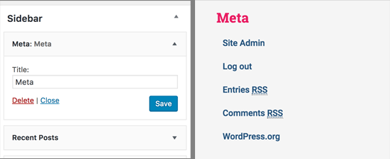 Meta widget no WordPress 