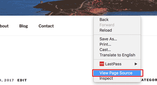 Ver fonte da página de um site WordPress 